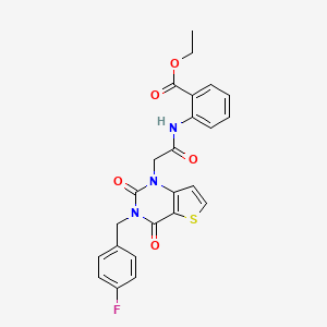 molecular formula C24H20FN3O5S B14127064 ethyl 2-(2-(3-(4-fluorobenzyl)-2,4-dioxo-3,4-dihydrothieno[3,2-d]pyrimidin-1(2H)-yl)acetamido)benzoate 