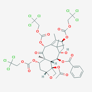 molecular formula C38H39Cl9O16 B141272 [(1S,2S,3R,4S,7R,9S,10S,12R,15S)-4-Acetyloxy-1-hydroxy-10,14,17,17-tetramethyl-11-oxo-9,12,15-tris(2,2,2-trichloroethoxycarbonyloxy)-6-oxatetracyclo[11.3.1.03,10.04,7]heptadec-13-en-2-yl] benzoate CAS No. 110258-92-9