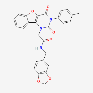 molecular formula C27H21N3O6 B14127350 N-(benzo[d][1,3]dioxol-5-ylmethyl)-2-(2,4-dioxo-3-(p-tolyl)-3,4-dihydrobenzofuro[3,2-d]pyrimidin-1(2H)-yl)acetamide 