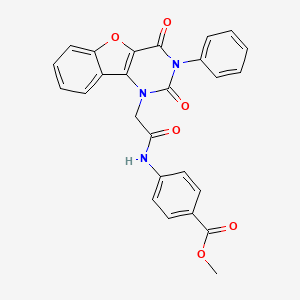 molecular formula C26H19N3O6 B14127438 methyl 4-(2-(2,4-dioxo-3-phenyl-3,4-dihydrobenzofuro[3,2-d]pyrimidin-1(2H)-yl)acetamido)benzoate 