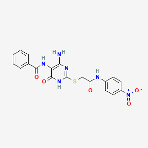 molecular formula C19H16N6O5S B14128008 N-(4-amino-2-((2-((4-nitrophenyl)amino)-2-oxoethyl)thio)-6-oxo-1,6-dihydropyrimidin-5-yl)benzamide 