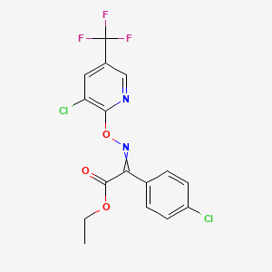 molecular formula C16H11Cl2F3N2O3 B1412870 Ethyl 2-({[3-chloro-5-(trifluoromethyl)pyridin-2-yl]oxy}imino)-2-(4-chlorophenyl)acetate CAS No. 1823194-71-3