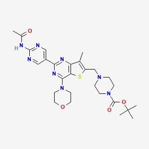 molecular formula C27H36N8O4S B14129300 Tert-butyl 4-((2-(2-acetamidopyrimidin-5-yl)-7-methyl-4-morpholinothieno[3,2-d]pyrimidin-6-yl)methyl)piperazine-1-carboxylate 