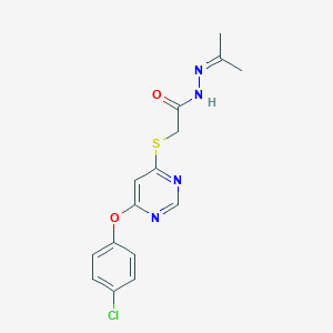 molecular formula C15H15ClN4O2S B141294 Acetic acid, ((6-(4-chlorophenoxy)-4-pyrimidinyl)thio)-, (1-methylethylidene)hydrazide CAS No. 137927-79-8