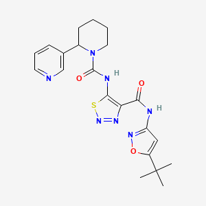 molecular formula C21H25N7O3S B14129782 N-{4-[(5-Tert-butyl-1,2-oxazol-3-YL)carbamoyl]-1,2,3-thiadiazol-5-YL}-2-(pyridin-3-YL)piperidine-1-carboxamide 