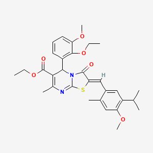 molecular formula C31H36N2O6S B14129951 ethyl (2Z)-5-(2-ethoxy-3-methoxyphenyl)-2-[4-methoxy-2-methyl-5-(propan-2-yl)benzylidene]-7-methyl-3-oxo-2,3-dihydro-5H-[1,3]thiazolo[3,2-a]pyrimidine-6-carboxylate 