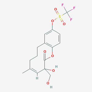molecular formula C16H17F3O7S B14130637 Methanesulfonic acid, 1,1,1-trifluoro-, (4Z)-3,6,7,8-tetrahydro-3-hydroxy-3-(hydroxyMethyl)-5-Methyl-2-oxo-2H-1-benzoxecin-10-yl ester 