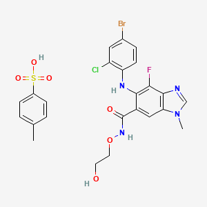 molecular formula C24H23BrClFN4O6S B14131091 6-(4-bromo-2-chloro-phenylamino)-7-fluoro-3-methyl-3H-benzoimidazole-5-carboxylic acid (2-hydroxy-ethoxy)-amide p-toluenesulfonate 