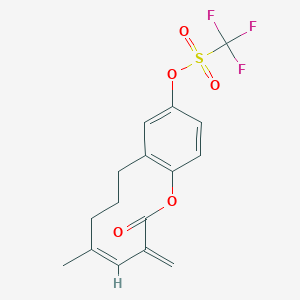 molecular formula C16H15F3O5S B14131494 Methanesulfonic acid, 1,1,1-trifluoro-, (4Z)-3,6,7,8-tetrahydro-5-Methyl-3-Methylene-2-oxo-2H-1-benzoxecin-10-yl ester 