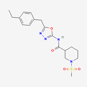 molecular formula C18H24N4O4S B14131549 N-(5-(4-ethylbenzyl)-1,3,4-oxadiazol-2-yl)-1-(methylsulfonyl)piperidine-3-carboxamide CAS No. 1172477-72-3