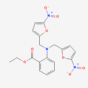 molecular formula C19H17N3O8 B14131616 Ethyl 2-{bis[(5-nitrofuran-2-yl)methyl]amino}benzoate CAS No. 88796-72-9