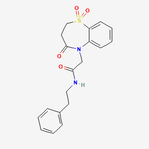 molecular formula C19H20N2O4S B14132974 2-(1,1-dioxido-4-oxo-3,4-dihydrobenzo[b][1,4]thiazepin-5(2H)-yl)-N-phenethylacetamide CAS No. 863451-86-9