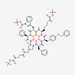 molecular formula C73H90N10O15 B14133532 Cyclo[(2S)-2-phenylglycyl-1-[(1,1-dimethylethoxy)carbonyl]-D-tryptophyl-N6-[(1,1-dimethylethoxy)carbonyl]-L-lysyl-O-(phenylmethyl)-L-tyrosyl-L-phenylalanyl-(4R)-4-[[[[2-[[(1,1-dimethylethoxy)carbonyl]amino]ethyl]amino]carbonyl]oxy]-L-prolyl] 