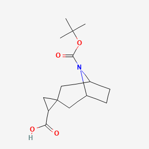 molecular formula C15H23NO4 B1413419 8-[(tert-Butoxy)carbonyl]-8-azaspiro[bicyclo[3.2.1]octane-3,1'-cyclopropane]-2'-carboxylic acid CAS No. 2060026-68-6