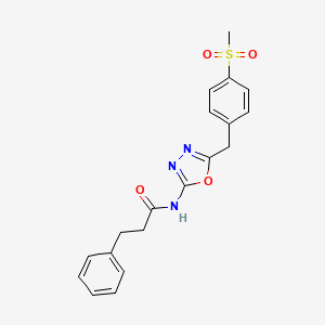 molecular formula C19H19N3O4S B14134628 N-(5-(4-(methylsulfonyl)benzyl)-1,3,4-oxadiazol-2-yl)-3-phenylpropanamide CAS No. 1172347-45-3