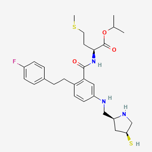 molecular formula C28H38FN3O3S2 B14134663 propan-2-yl (2S)-2-[[2-[2-(4-fluorophenyl)ethyl]-5-[[(2S,4S)-4-sulfanylpyrrolidin-2-yl]methylamino]benzoyl]amino]-4-methylsulfanylbutanoate CAS No. 345915-22-2