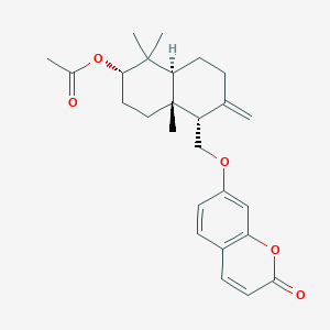molecular formula C26H32O5 B14134802 Coumarin, 7-[(decahydro-6-hydroxy-5,5,8a-trimethyl-2-methylene-1-naphthyl)methoxy]-, acetate CAS No. 14348-18-6