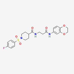 molecular formula C23H26FN3O6S B14135911 N-[3-(2,3-dihydro-1,4-benzodioxin-6-ylamino)-3-oxopropyl]-1-[(4-fluorophenyl)sulfonyl]piperidine-4-carboxamide CAS No. 903863-92-3