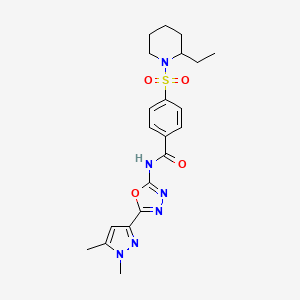 molecular formula C21H26N6O4S B14136014 N-(5-(1,5-dimethyl-1H-pyrazol-3-yl)-1,3,4-oxadiazol-2-yl)-4-((2-ethylpiperidin-1-yl)sulfonyl)benzamide CAS No. 1172049-67-0