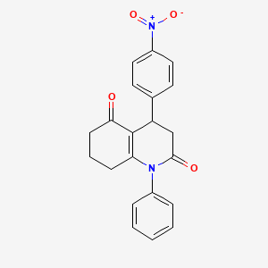 molecular formula C21H18N2O4 B14138058 4-(4-nitrophenyl)-1-phenyl-4,6,7,8-tetrahydroquinoline-2,5(1H,3H)-dione CAS No. 132600-17-0