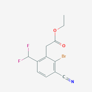 molecular formula C12H10BrF2NO2 B1413840 Ethyl 2-bromo-3-cyano-6-(difluoromethyl)phenylacetate CAS No. 1805581-56-9