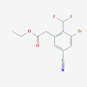 molecular formula C12H10BrF2NO2 B1413876 Ethyl 3-bromo-5-cyano-2-(difluoromethyl)phenylacetate CAS No. 1805131-29-6