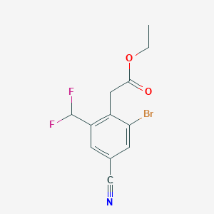 molecular formula C12H10BrF2NO2 B1413906 Ethyl 2-bromo-4-cyano-6-(difluoromethyl)phenylacetate CAS No. 1807030-40-5