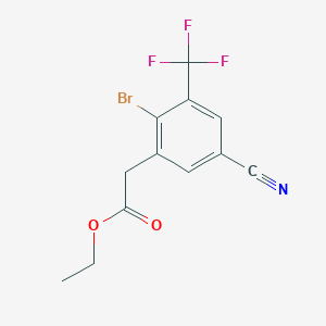 molecular formula C12H9BrF3NO2 B1413951 Ethyl 2-bromo-5-cyano-3-(trifluoromethyl)phenylacetate CAS No. 1805595-93-0