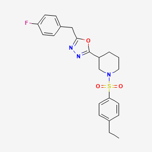 molecular formula C22H24FN3O3S B14139516 2-(1-((4-Ethylphenyl)sulfonyl)piperidin-3-yl)-5-(4-fluorobenzyl)-1,3,4-oxadiazole CAS No. 1172955-31-5