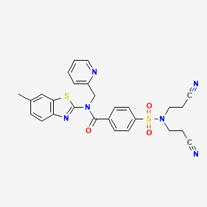 molecular formula C27H24N6O3S2 B14140445 4-(N,N-bis(2-cyanoethyl)sulfamoyl)-N-(6-methylbenzo[d]thiazol-2-yl)-N-(pyridin-2-ylmethyl)benzamide CAS No. 922640-01-5