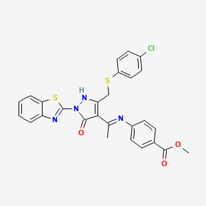 molecular formula C27H21ClN4O3S2 B14140477 methyl 4-({(1Z)-1-[1-(1,3-benzothiazol-2-yl)-3-{[(4-chlorophenyl)sulfanyl]methyl}-5-oxo-1,5-dihydro-4H-pyrazol-4-ylidene]ethyl}amino)benzoate CAS No. 1017789-64-8