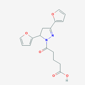 molecular formula C16H16N2O5 B14140690 5-[3,5-Bis(furan-2-yl)-3,4-dihydropyrazol-2-yl]-5-oxopentanoic acid CAS No. 511237-68-6