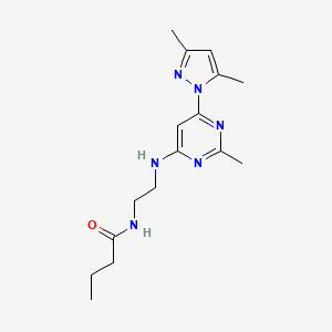 molecular formula C16H24N6O B14141901 N-(2-((6-(3,5-dimethyl-1H-pyrazol-1-yl)-2-methylpyrimidin-4-yl)amino)ethyl)butyramide 