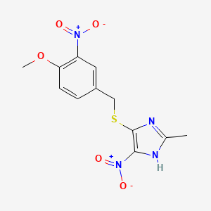 molecular formula C12H12N4O5S B14142089 4-[(4-methoxy-3-nitrophenyl)methylsulfanyl]-2-methyl-5-nitro-1H-imidazole CAS No. 799825-19-7