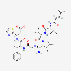 molecular formula C43H64N8O7S B14142240 methyl 3-[[2-[[2-[[amino-[1-[2-[[3,3-dimethyl-2-[[(E)-4-methylpent-2-enoyl]amino]butanoyl]amino]-3-methylbutanoyl]-3,4-dimethylpyrrolidin-2-yl]methylidene]amino]acetyl]amino]-3-phenylbutanoyl]amino]-3-(1,3-thiazol-2-yl)propanoate CAS No. 11027-19-3