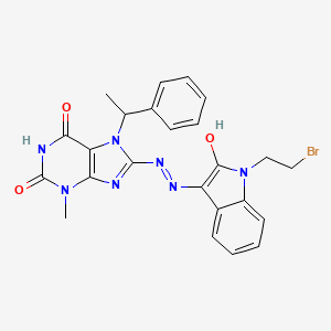 molecular formula C24H22BrN7O3 B14142285 8-{(2E)-2-[1-(2-bromoethyl)-2-oxo-1,2-dihydro-3H-indol-3-ylidene]hydrazinyl}-6-hydroxy-3-methyl-7-(1-phenylethyl)-3,7-dihydro-2H-purin-2-one CAS No. 305863-08-5