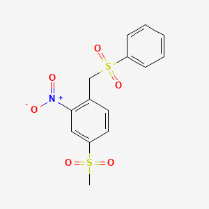 molecular formula C14H13NO6S2 B14142561 1-[(Benzenesulfonyl)methyl]-4-(methanesulfonyl)-2-nitrobenzene CAS No. 89303-52-6