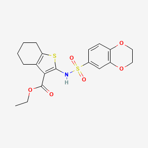 molecular formula C19H21NO6S2 B14142828 Ethyl 2-[(2,3-dihydro-1,4-benzodioxin-6-ylsulfonyl)amino]-4,5,6,7-tetrahydro-1-benzothiophene-3-carboxylate CAS No. 677304-79-9