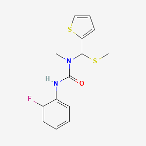 molecular formula C14H15FN2OS2 B14143018 N'-(2-Fluorophenyl)-N-methyl-N-[(methylsulfanyl)(thiophen-2-yl)methyl]urea CAS No. 89136-58-3