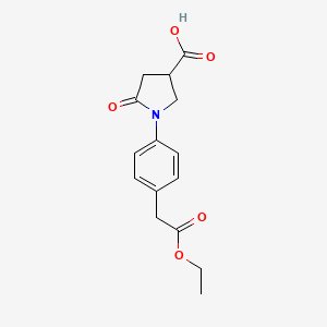 molecular formula C15H17NO5 B1414325 1-[4-(2-Ethoxy-2-oxoethyl)phenyl]-5-oxopyrrolidine-3-carboxylic acid CAS No. 2197062-09-0