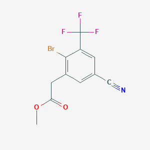 molecular formula C11H7BrF3NO2 B1414344 Methyl 2-bromo-5-cyano-3-(trifluoromethyl)phenylacetate CAS No. 1804407-72-4