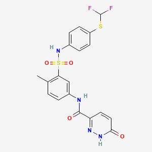 molecular formula C19H16F2N4O4S2 B14143787 N-[3-[[4-(difluoromethylsulfanyl)phenyl]sulfamoyl]-4-methylphenyl]-6-oxo-1H-pyridazine-3-carboxamide CAS No. 735318-38-4