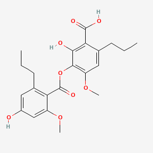 molecular formula C22H26O8 B14143940 2-Hydroxy-3-[(4-hydroxy-2-methoxy-6-propylbenzoyl)oxy]-4-methoxy-6-propylbenzoic acid CAS No. 69563-43-5