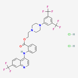 molecular formula C31H27Cl2F9N4O2 B14143962 Piperazineethanol, 4-(alpha,alpha,alpha,alpha',alpha',alpha'-hexafluoro-3,5-xylyl)-, N-(7-trifluoromethyl-4-quinolyl)anthranilate, dihydrochloride CAS No. 55300-46-4