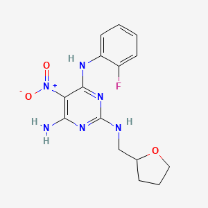 molecular formula C15H17FN6O3 B14145068 4-N-(2-fluorophenyl)-5-nitro-2-N-(oxolan-2-ylmethyl)pyrimidine-2,4,6-triamine CAS No. 840460-35-7