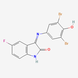 molecular formula C14H7Br2FN2O2 B1414536 3-(3,5-Dibromo-4-hydroxy-phenylimino)-5-fluoro-1,3-dihydro-indol-2-one CAS No. 1380572-43-9