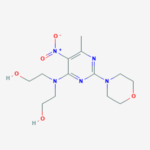 molecular formula C13H21N5O5 B14145965 2,2'-{[6-Methyl-2-(morpholin-4-yl)-5-nitropyrimidin-4-yl]imino}diethanol CAS No. 381710-57-2
