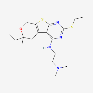 molecular formula C18H28N4OS2 B14146281 N-(12-ethyl-5-ethylsulfanyl-12-methyl-11-oxa-8-thia-4,6-diazatricyclo[7.4.0.02,7]trideca-1(9),2,4,6-tetraen-3-yl)-N',N'-dimethylethane-1,2-diamine CAS No. 848748-58-3