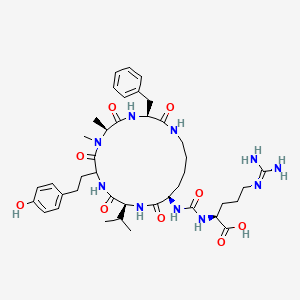 molecular formula C41H60N10O9 B14146768 (2S)-2-[[(3S,6S,12S,15R)-3-benzyl-9-[2-(4-hydroxyphenyl)ethyl]-6,7-dimethyl-2,5,8,11,14-pentaoxo-12-propan-2-yl-1,4,7,10,13-pentazacyclononadec-15-yl]carbamoylamino]-5-(diaminomethylideneamino)pentanoic acid CAS No. 161897-74-1