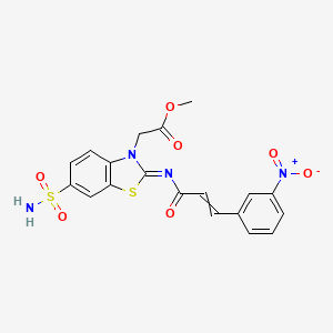 molecular formula C19H16N4O7S2 B14147267 methyl 2-((Z)-2-(((E)-3-(3-nitrophenyl)acryloyl)imino)-6-sulfamoylbenzo[d]thiazol-3(2H)-yl)acetate CAS No. 887206-74-8